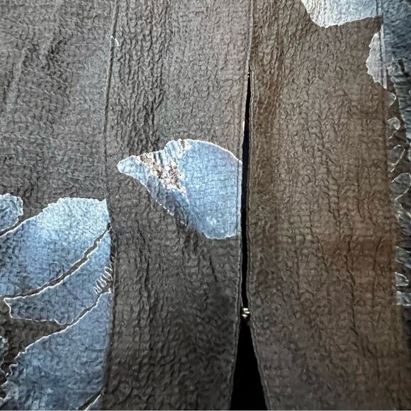 Citron Santa Monica silk draped texturized floral blouse asymmetrical sz L - Picture 6 of 7